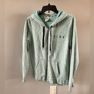 Victoria’s Secret PINK zip-sweatshirt, light blue with hood detail